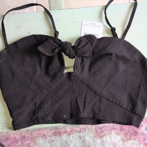 Free people Black Bow Tie Crop Top, Nwt, Medium